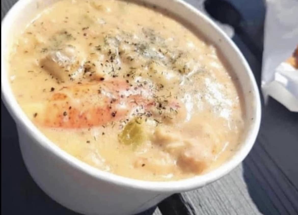 The Seafood Shack's lobster chowder with a warm homemade biscuit